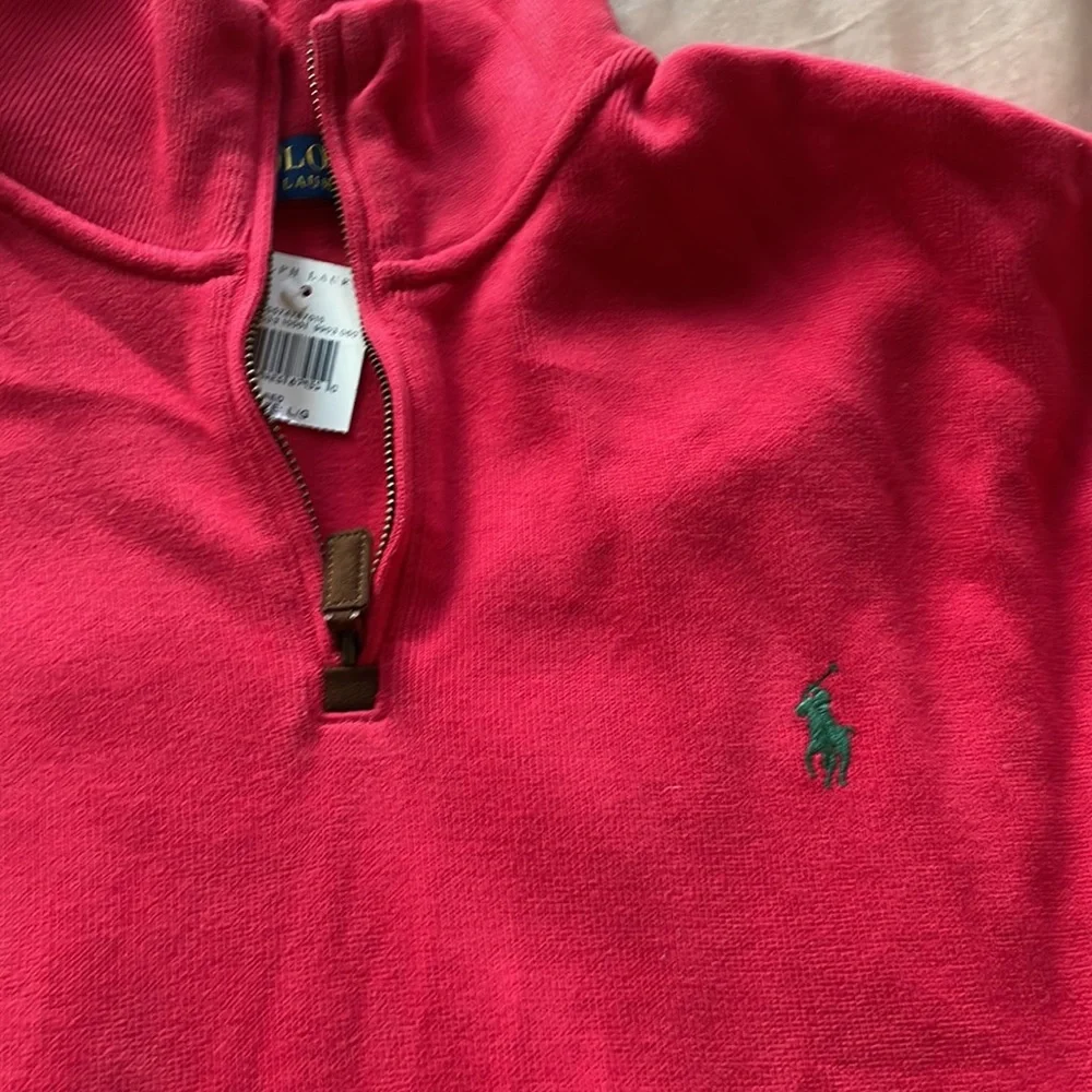 NWT Red Ralph Lauren Polo Quarter Zip Pullover size Large with leather accents - Picture 2 of 2